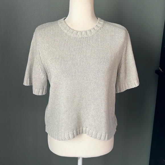 Sablyn Chunky Knit Short Sleeve Top Silk Cashmere Cotton Blend Ribbed Trim - Picture 1 of 11